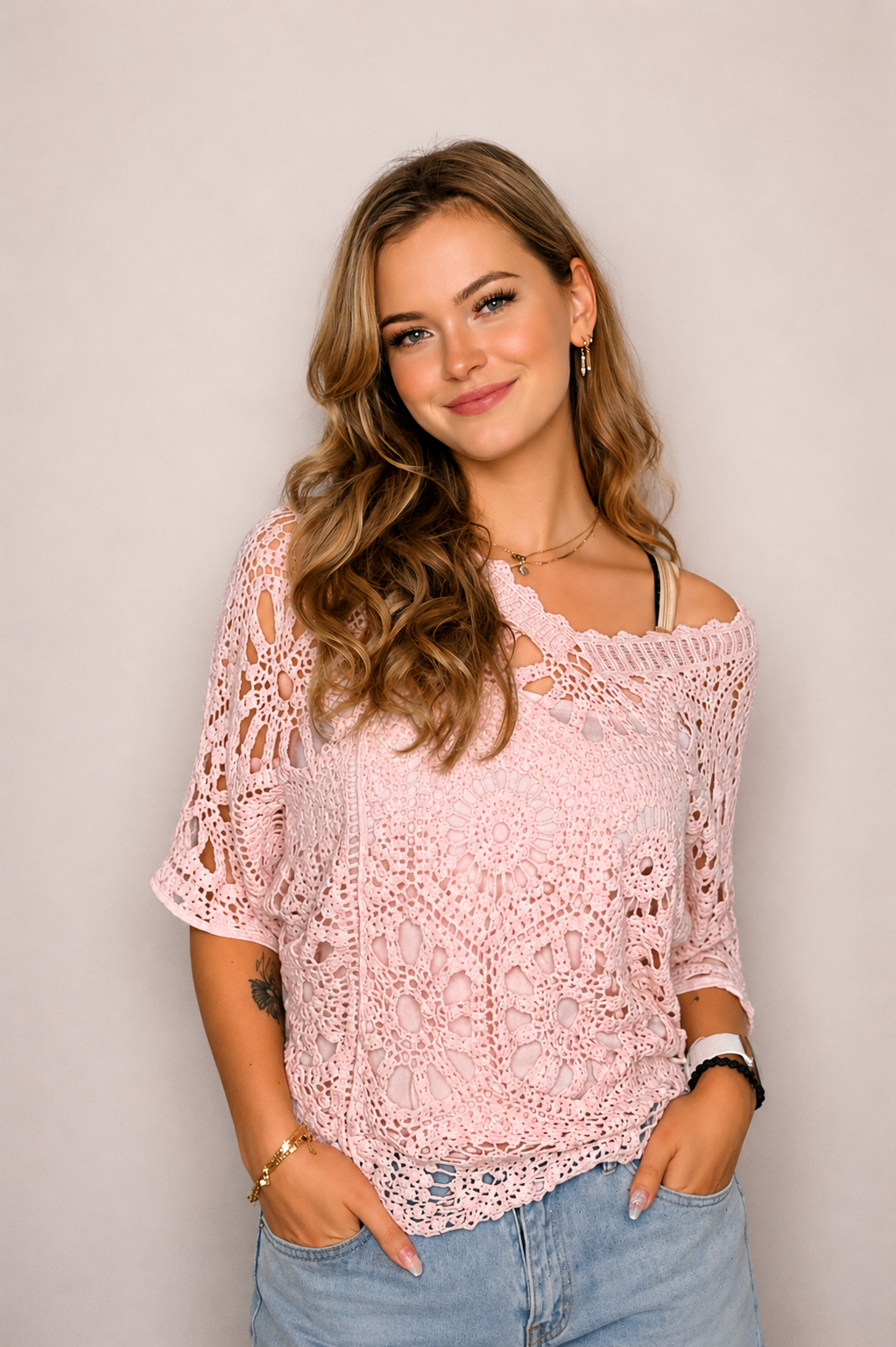 Isla Crochet 2-Piece Top – Pink