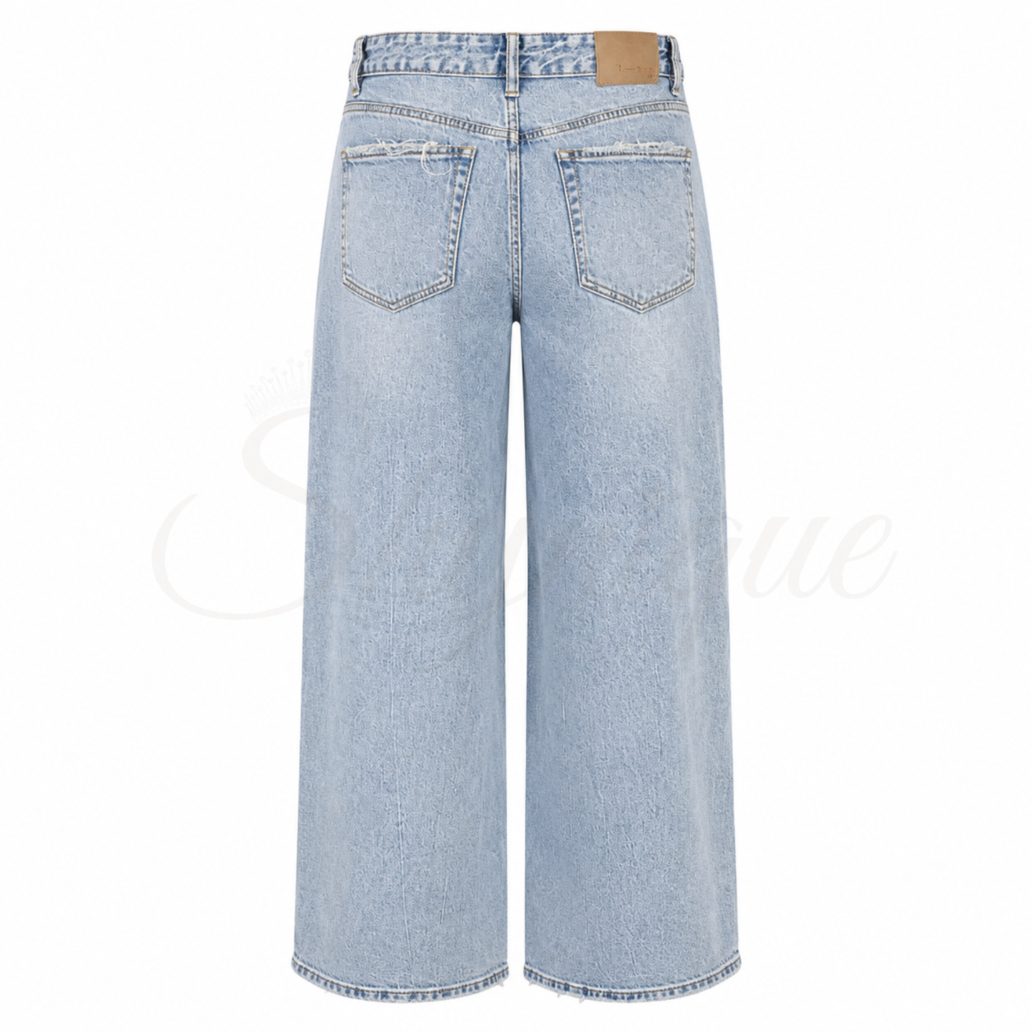 Folded Waist Straight-leg Jeans – Blue