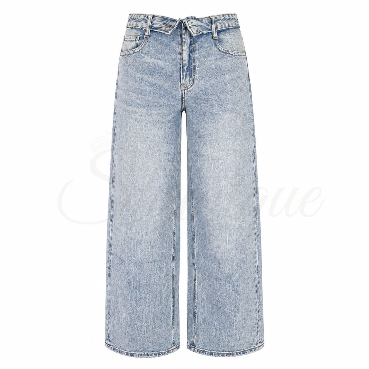 Folded Waist Straight-leg Jeans – Blue