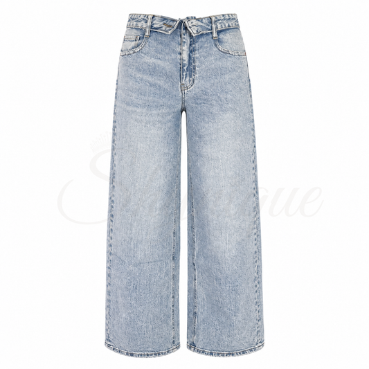 Folded Waist Straight-leg Jeans – Blue