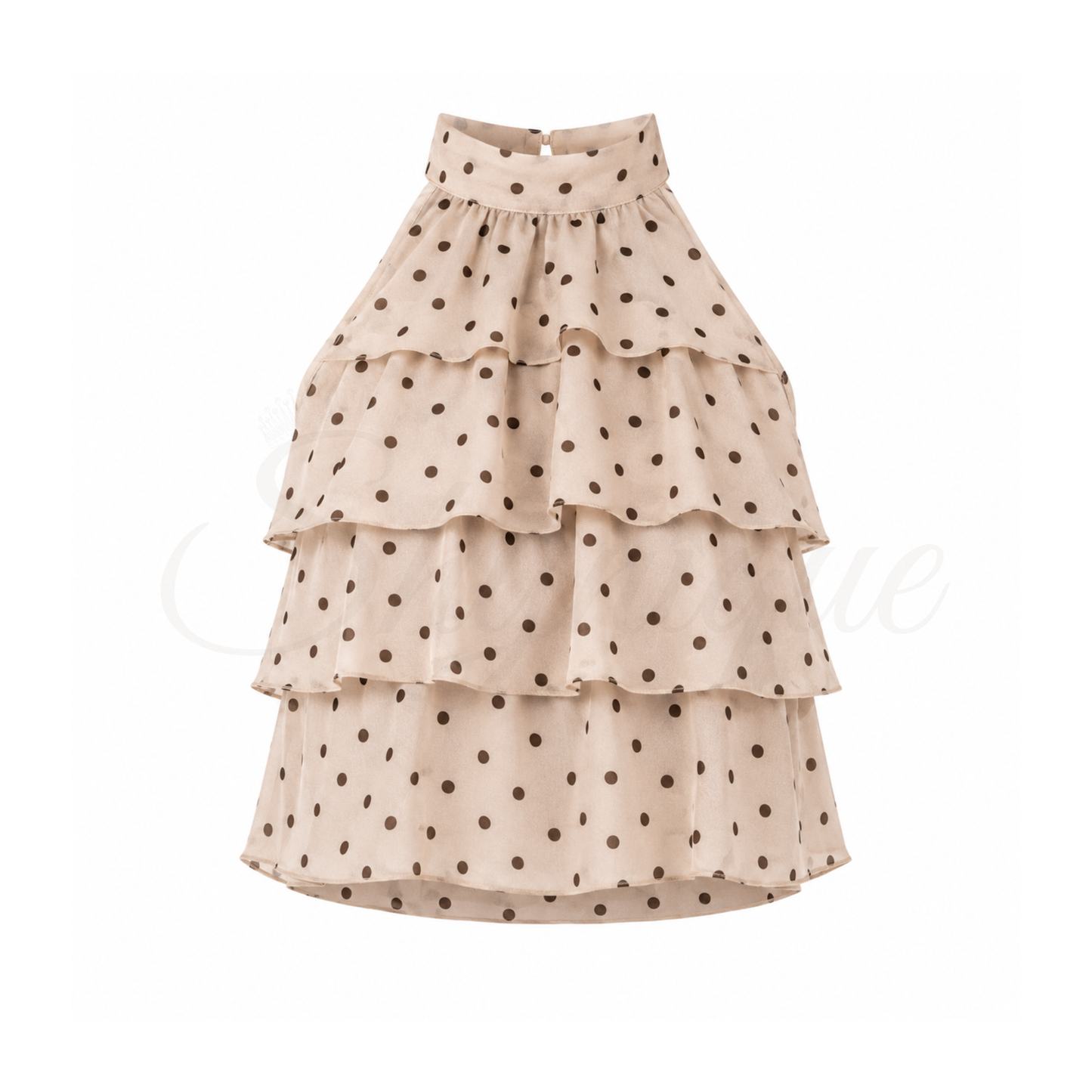 Polka Dot Ruffle Top – Beige