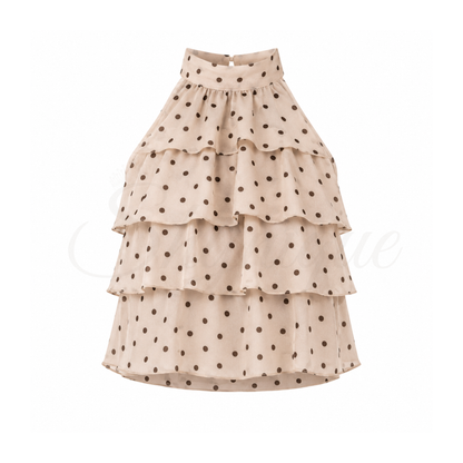Polka Dot Ruffle Top – Beige