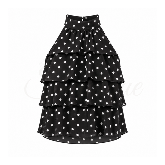 Polka Dot Ruffle Top – Black